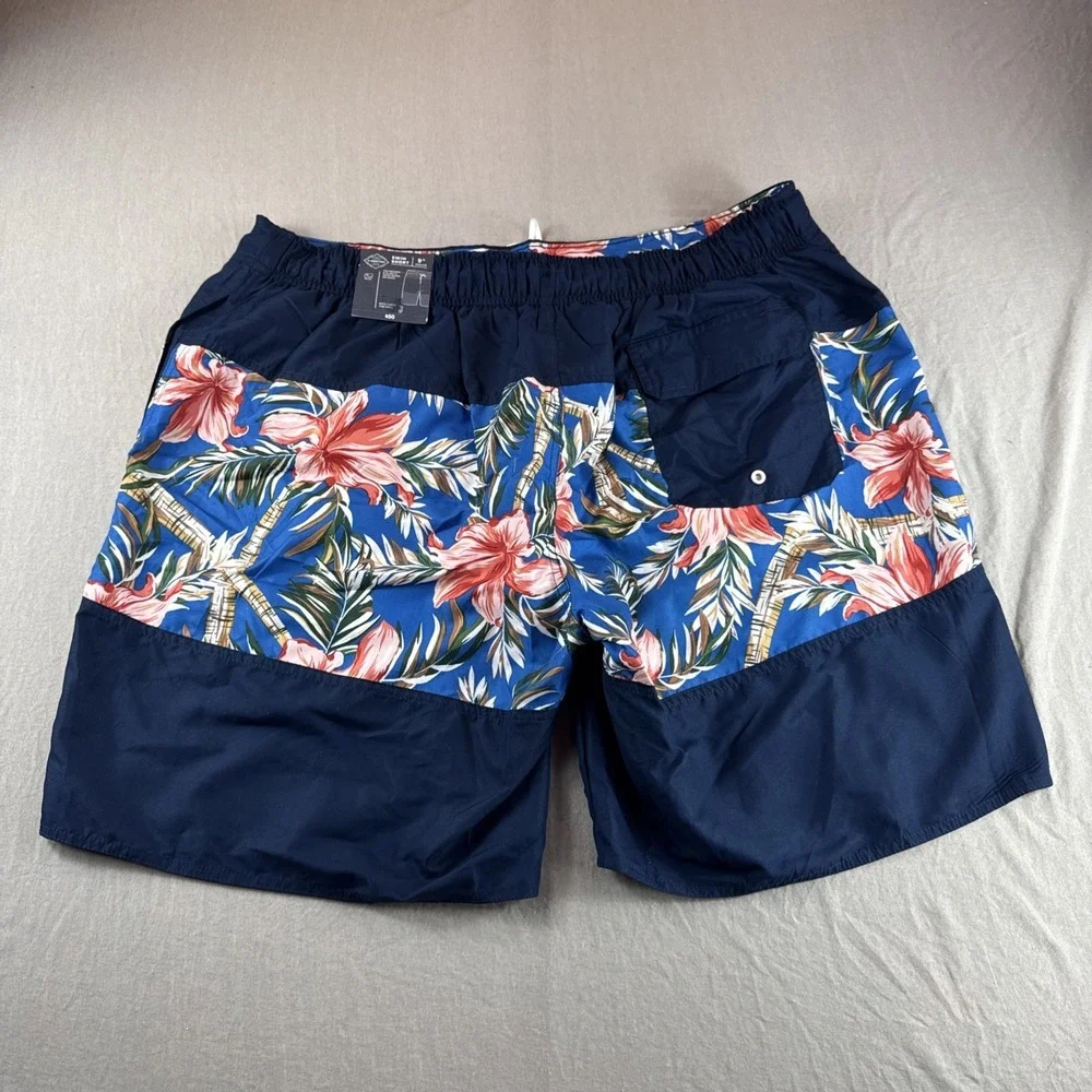 St Johns Bay Hawaiian Swim Trunks Mens 2XL Blue Floral Shorts Lined Beach 9